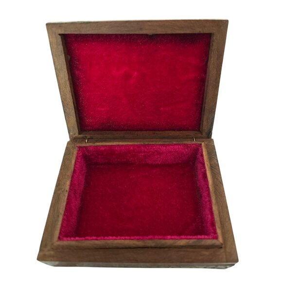 Handcrafted Wooden Jewelry/Trinket Box Glass Gemstone Painting & Brass Border - Picture 2 of 9